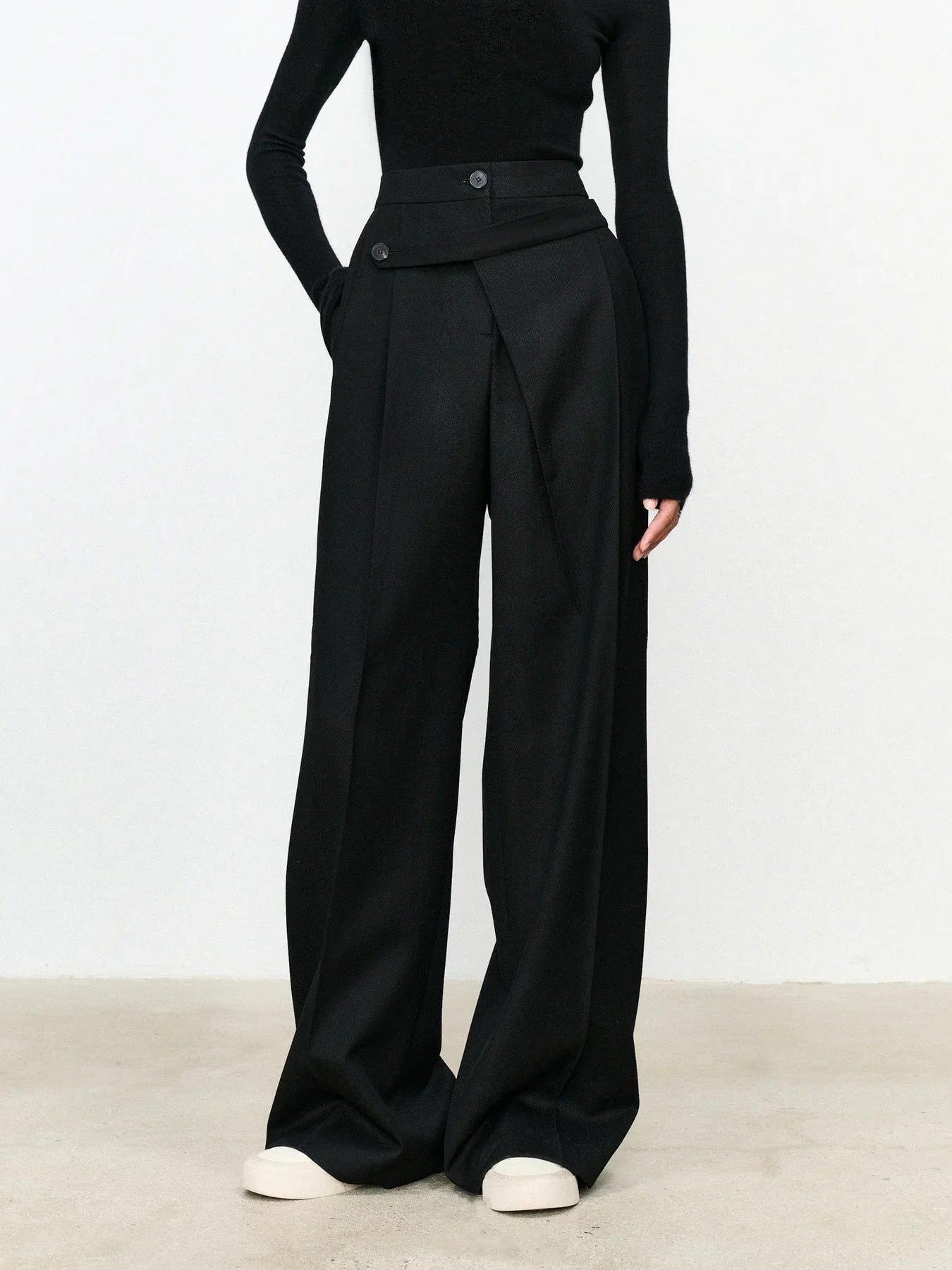 Women's Asymmetric Layered Button-Front Straight Leg Dress Pants