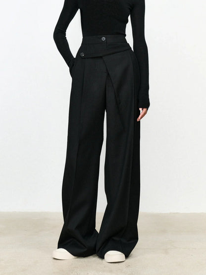Women's Asymmetric Layered Button-Front Straight Leg Dress Pants