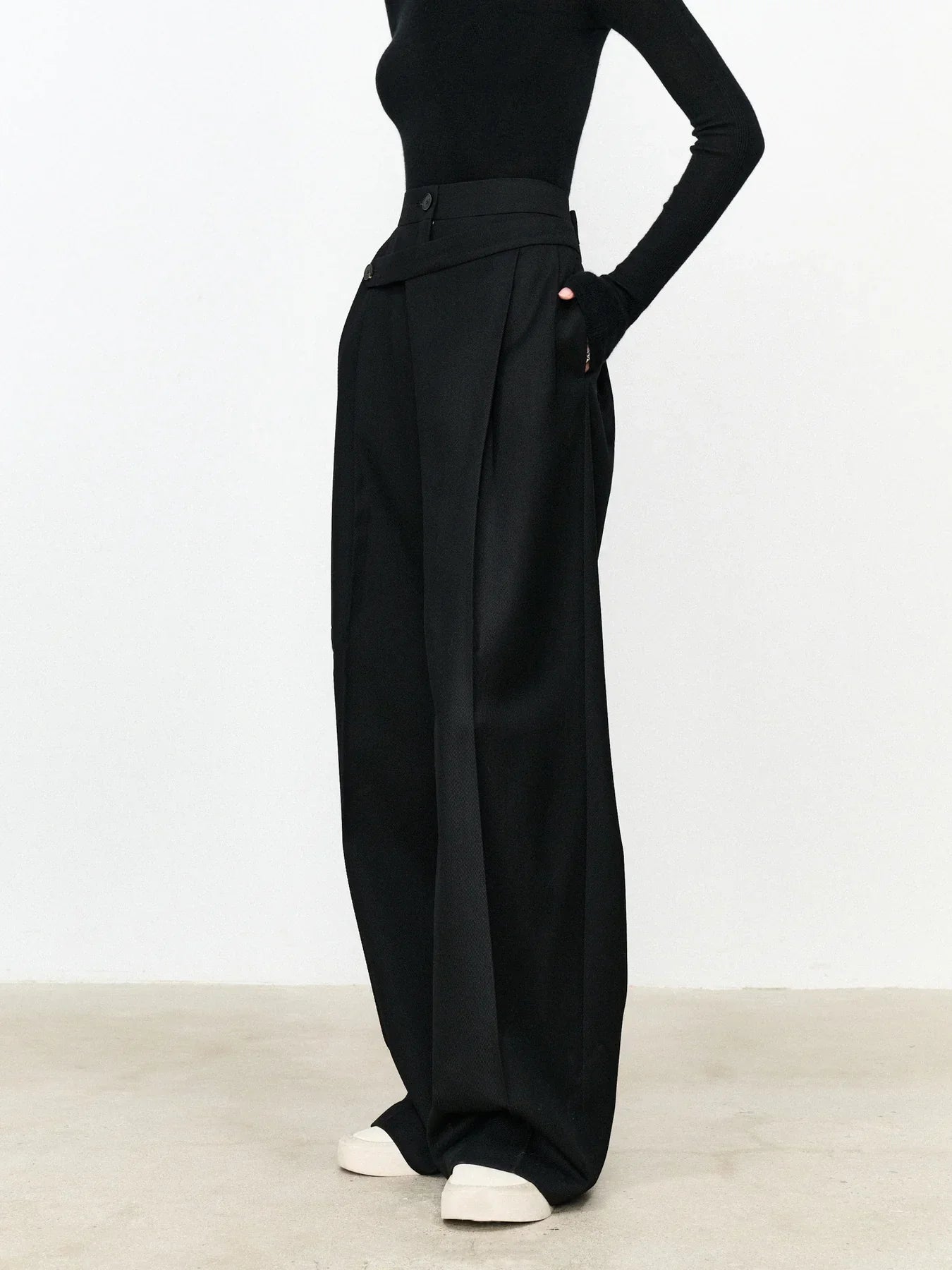 Women's Asymmetric Layered Button-Front Straight Leg Dress Pants