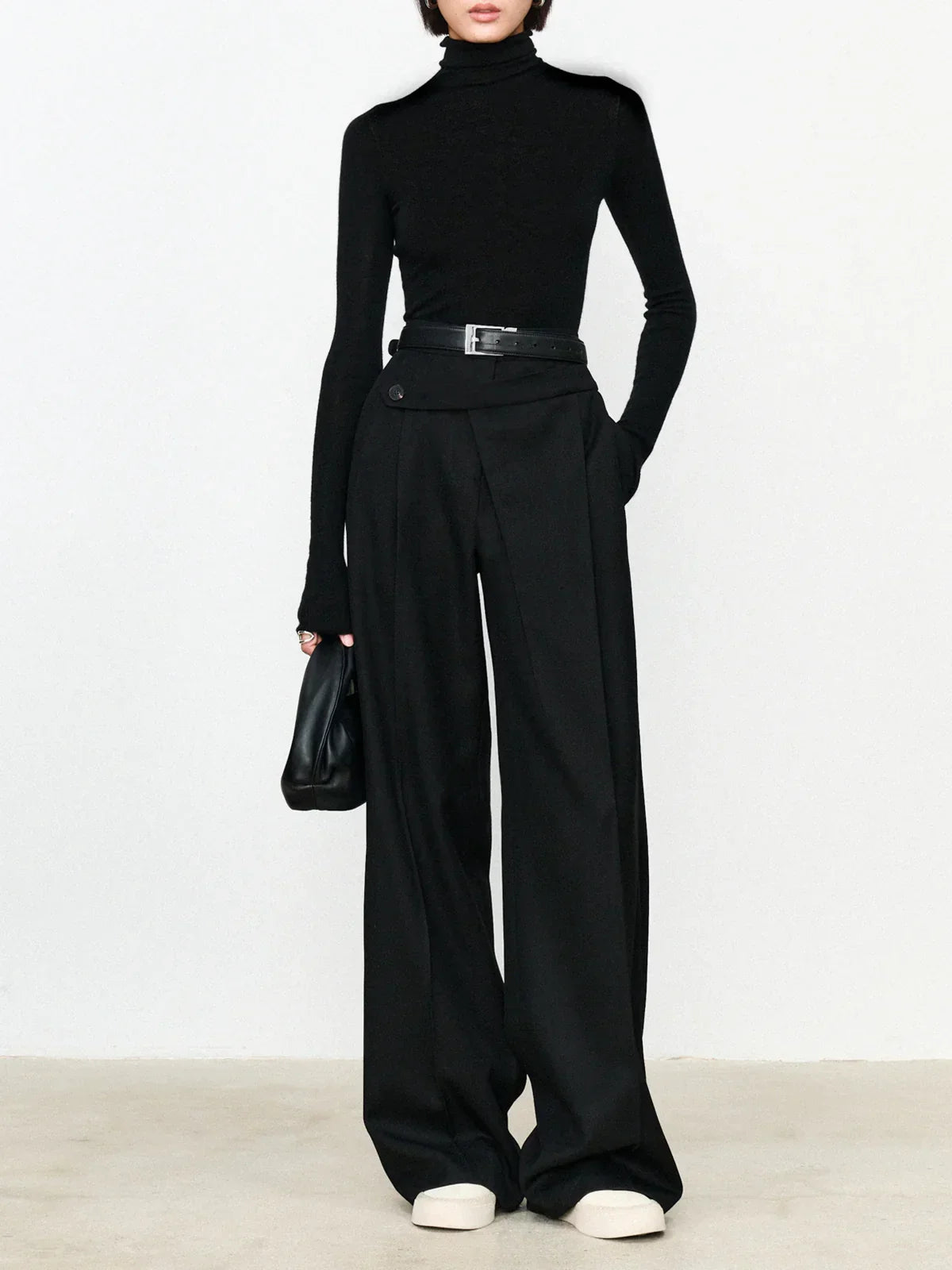 Women's Asymmetric Layered Button-Front Straight Leg Dress Pants