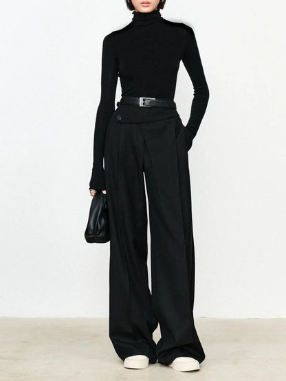Women's Asymmetric Layered Button-Front Straight Leg Dress Pants