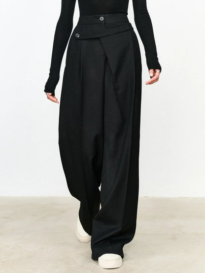 Women's Asymmetric Layered Button-Front Straight Leg Dress Pants