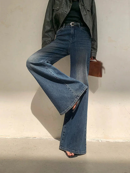 Vintage Inspired High-Waisted Washed Denim Wide Leg Jeans
