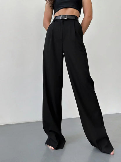 Premium High-Waist Wide Leg Trousers in Classic Black