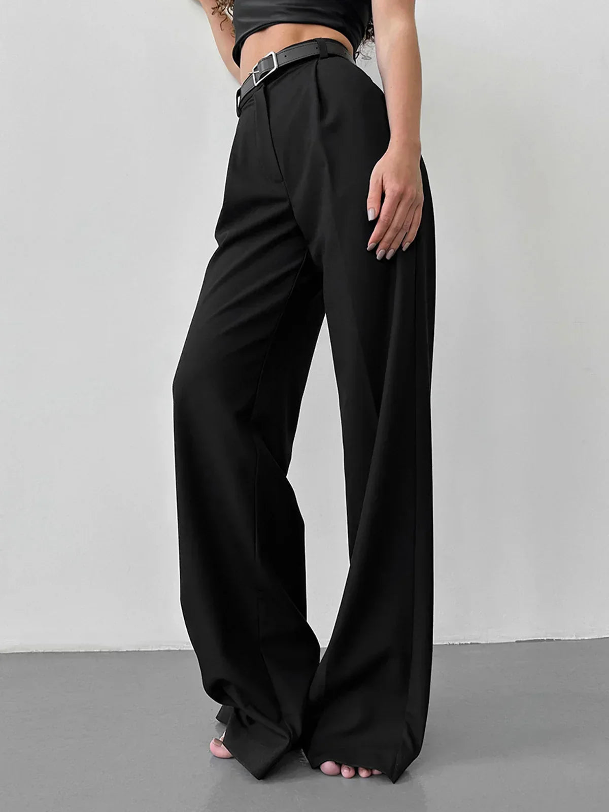 Premium High-Waist Wide Leg Trousers in Classic Black