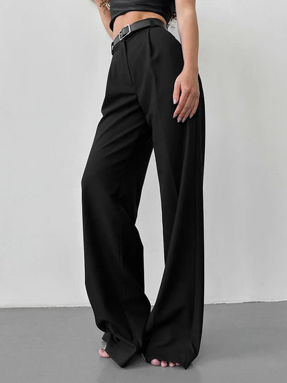 Premium High-Waist Wide Leg Trousers in Classic Black