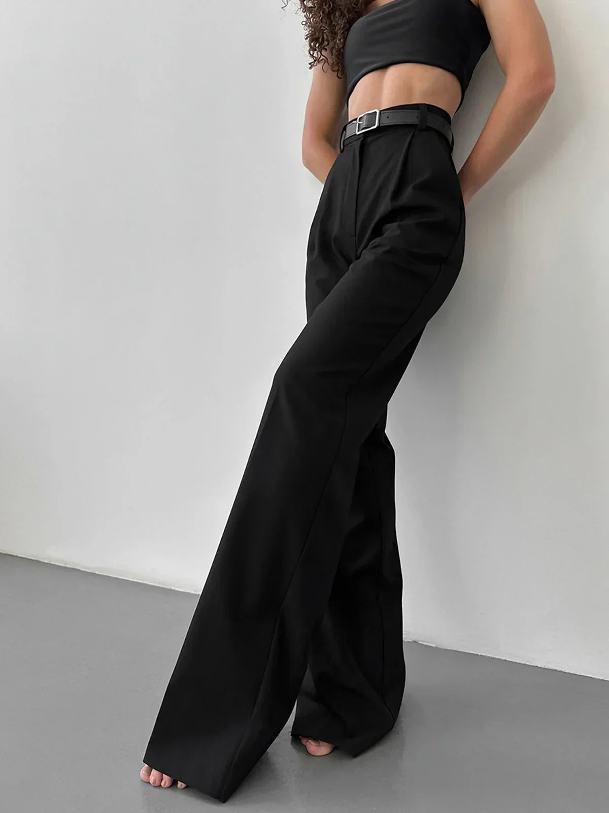 Premium High-Waist Wide Leg Trousers in Classic Black