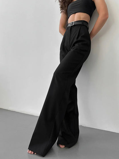 Premium High-Waist Wide Leg Trousers in Classic Black