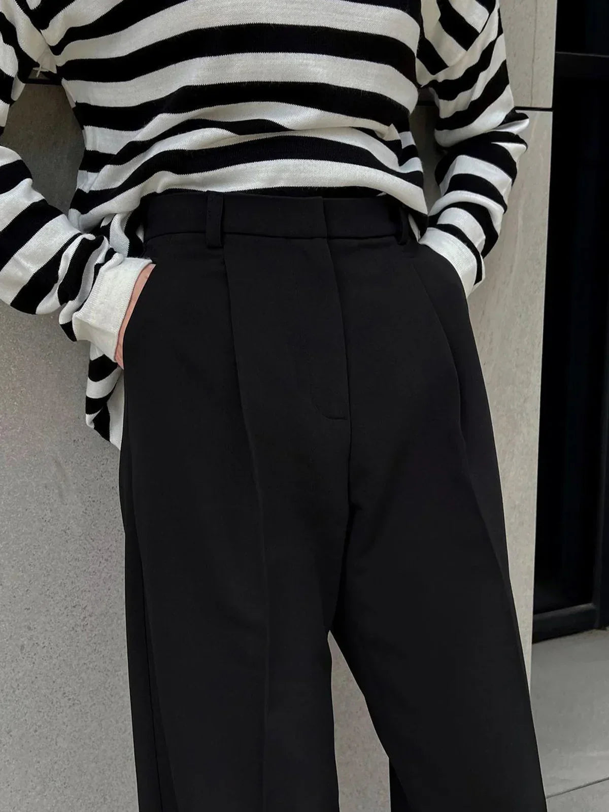 Premium High-Waist Wide Leg Trousers in Classic Black
