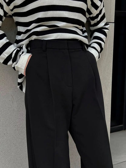 Premium High-Waist Wide Leg Trousers in Classic Black