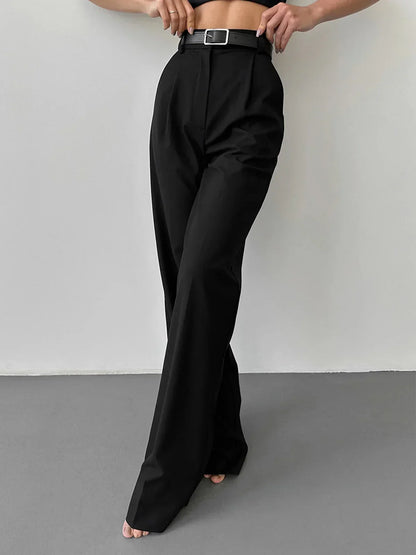 Premium High-Waist Wide Leg Trousers in Classic Black