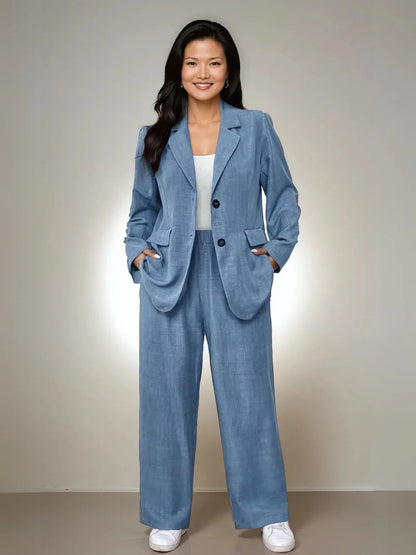 Women's Plus Size Elegant Lapel Suit Jacket and Matching Trousers Set