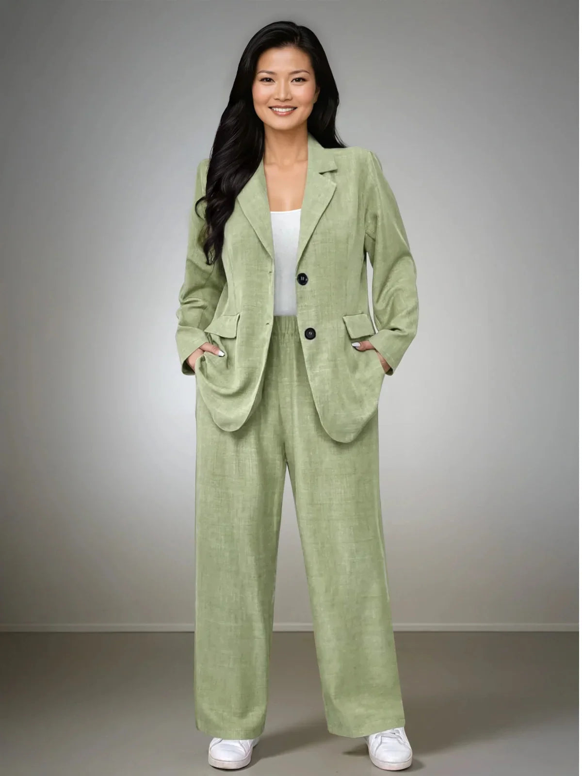 Women's Plus Size Elegant Lapel Suit Jacket and Matching Trousers Set