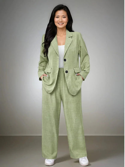 Women's Plus Size Elegant Lapel Suit Jacket and Matching Trousers Set