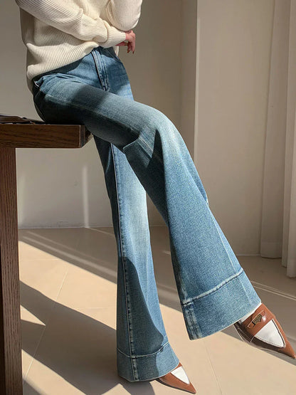 Women's Washed Slim Fit Draped Denim Pants