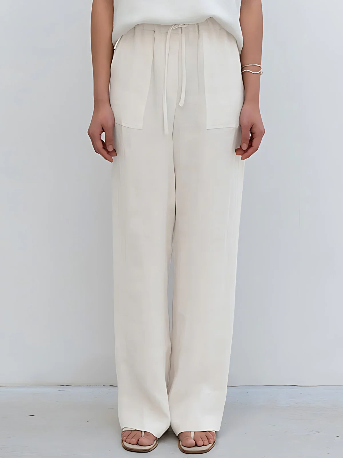 Women's Premium Linen High-Waisted Straight-Leg Trousers