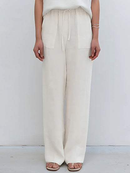 Women's Premium Linen High-Waisted Straight-Leg Trousers