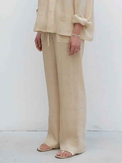Women's Premium Linen High-Waisted Straight-Leg Trousers