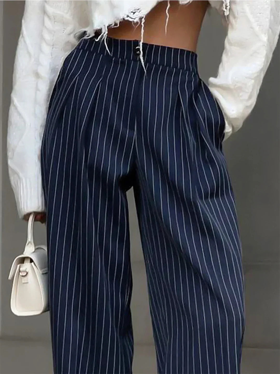Women's High-Waisted Pinstripe Pleated Wide Leg Dress Pants