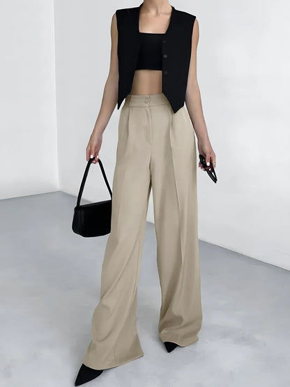 Always Casual Women's High-Waisted Wide Leg Pants with Functional Pockets