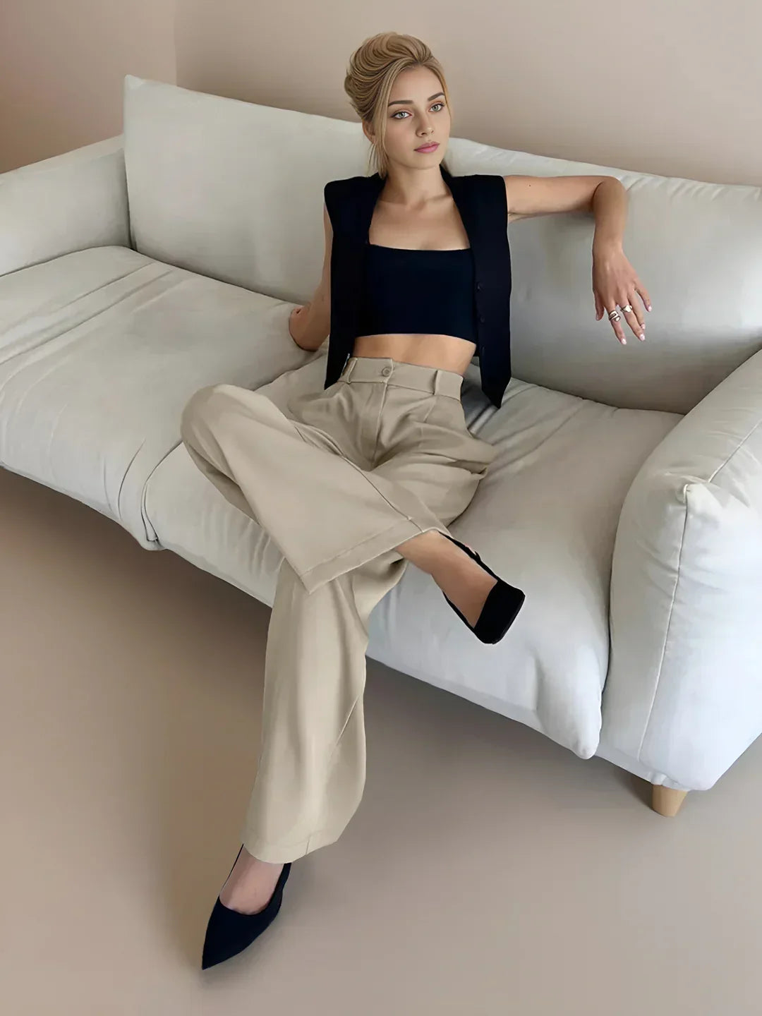 Always Casual Women's High-Waisted Wide Leg Pants with Functional Pockets