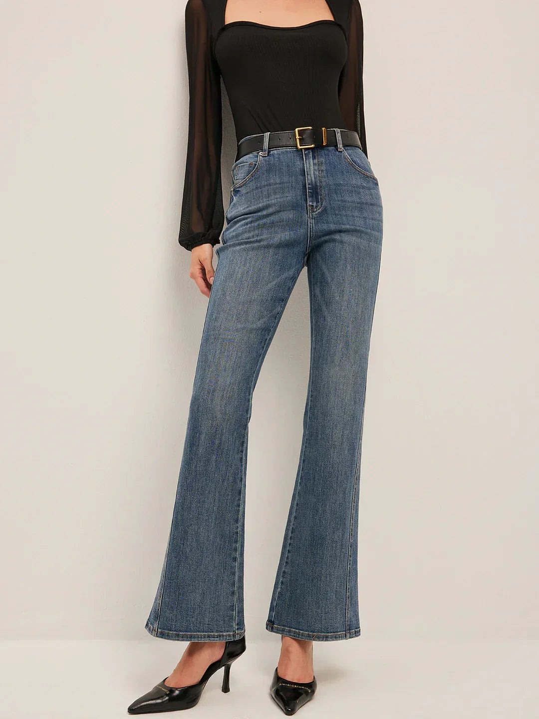 Women's Casual Mid-Waisted Flared Skinny Jeans