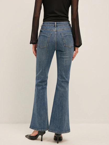 Women's Casual Mid-Waisted Flared Skinny Jeans