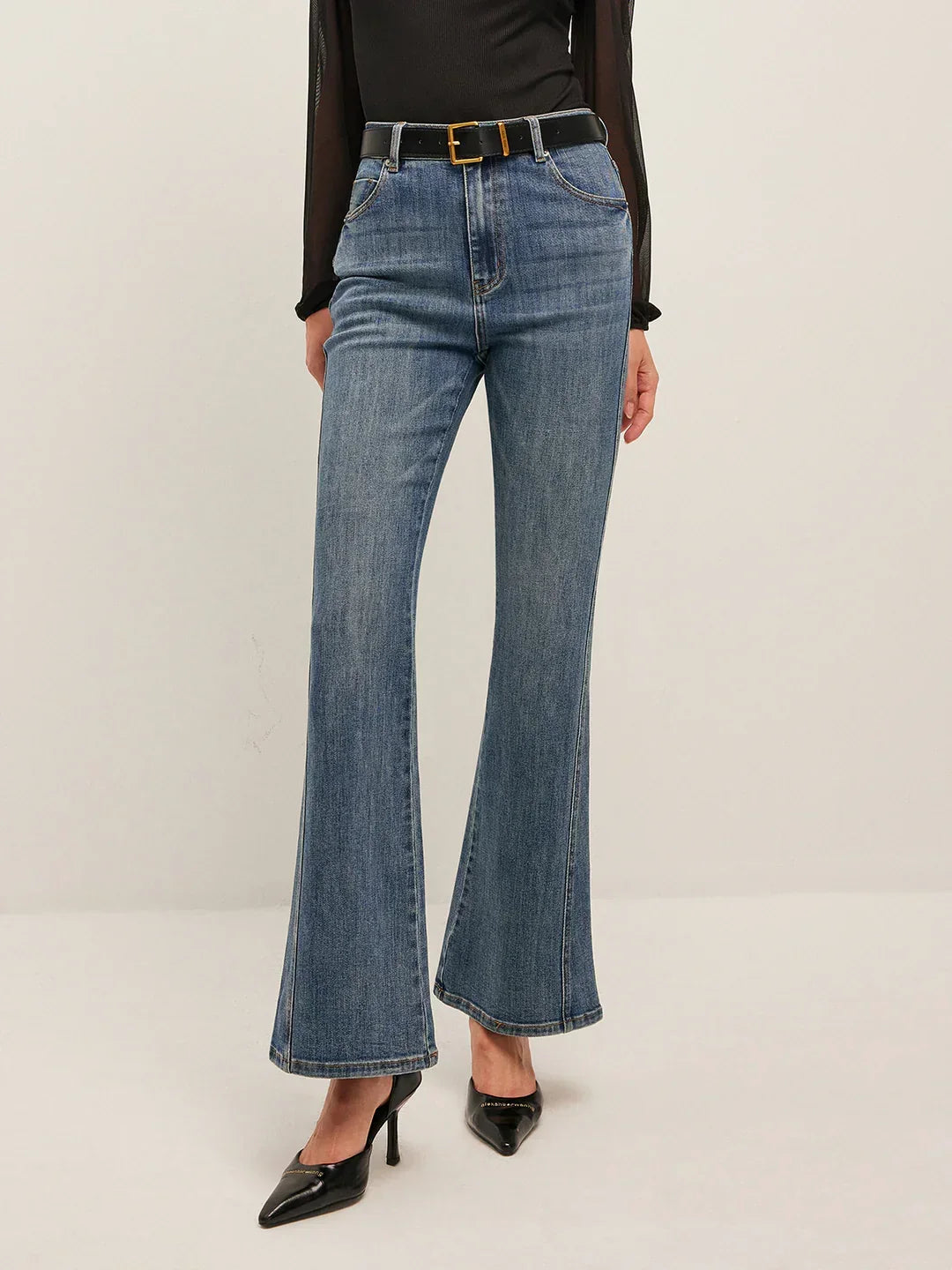 Women's Casual Mid-Waisted Flared Skinny Jeans