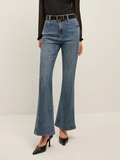 Women's Casual Mid-Waisted Flared Skinny Jeans