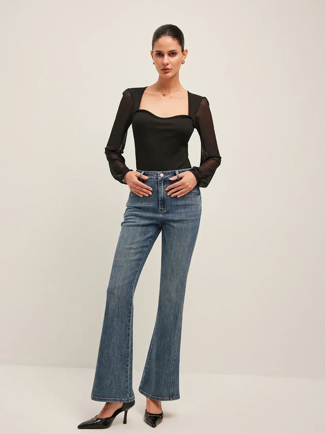 Women's Casual Mid-Waisted Flared Skinny Jeans