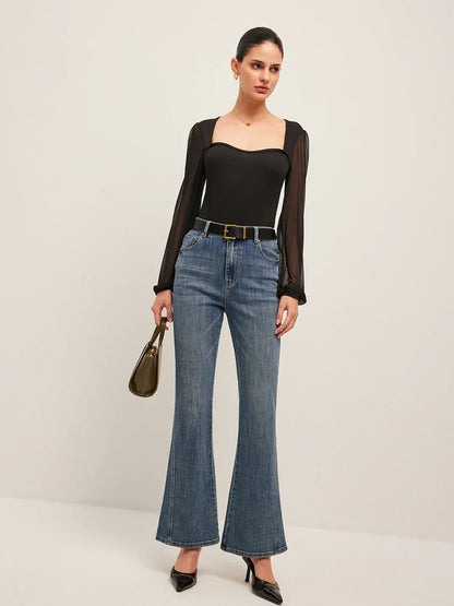 Women's Casual Mid-Waisted Flared Skinny Jeans