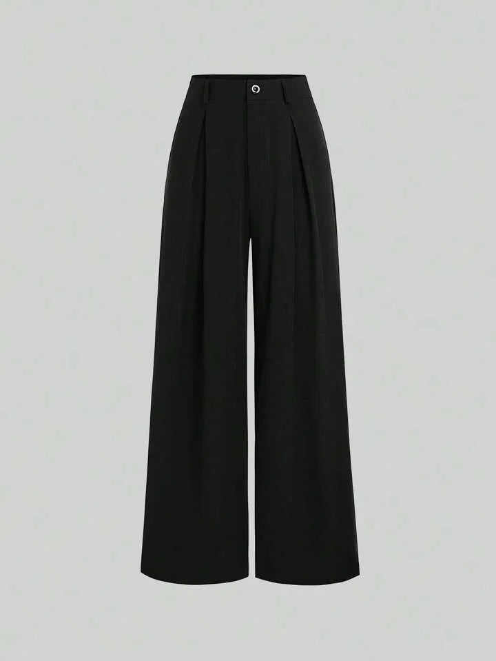 Women's High-Waisted Wide-Leg Black Trousers