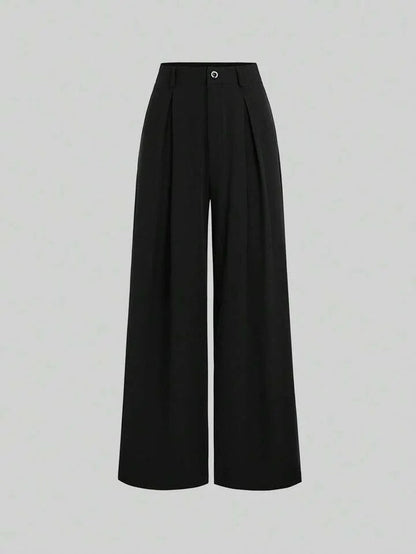 Women's High-Waisted Wide-Leg Black Trousers