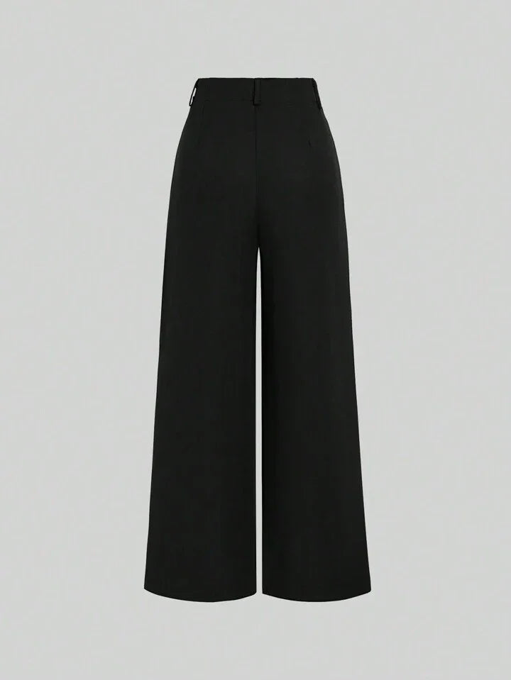 Women's High-Waisted Wide-Leg Black Trousers