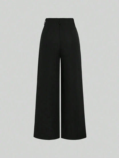 Women's High-Waisted Wide-Leg Black Trousers