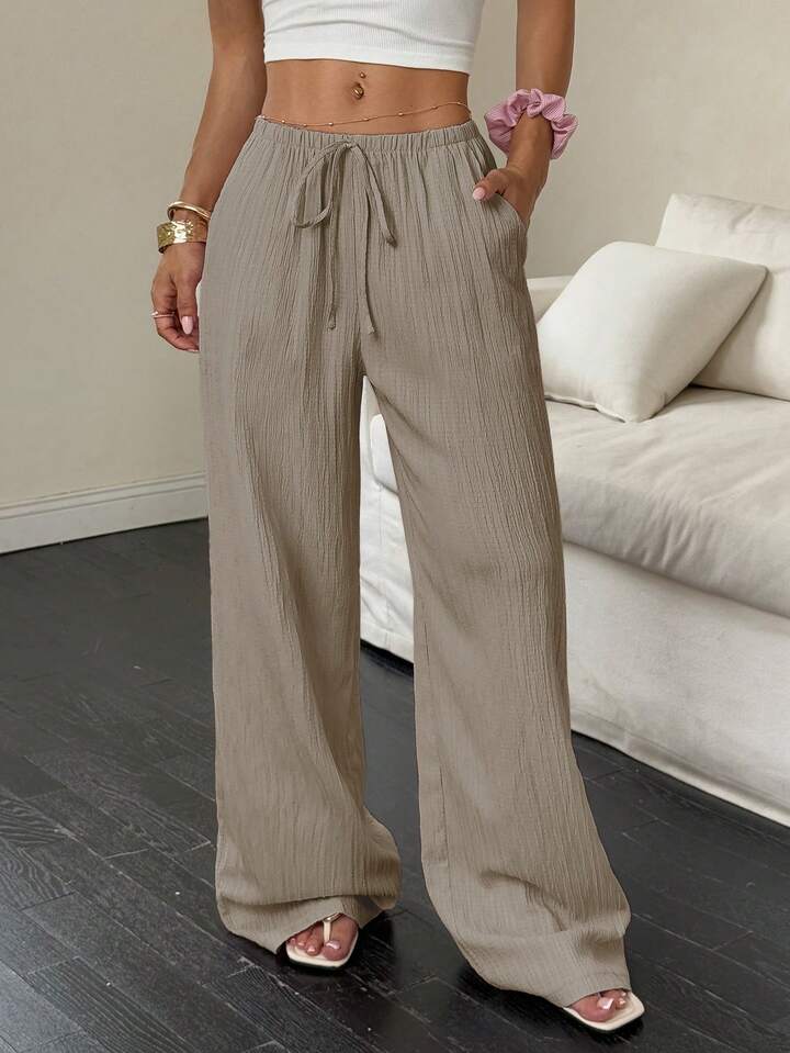 Premium Soft Textured Drawstring Pants - Comfortable Everyday Elegance