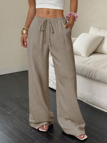 Premium Soft Textured Drawstring Pants - Comfortable Everyday Elegance
