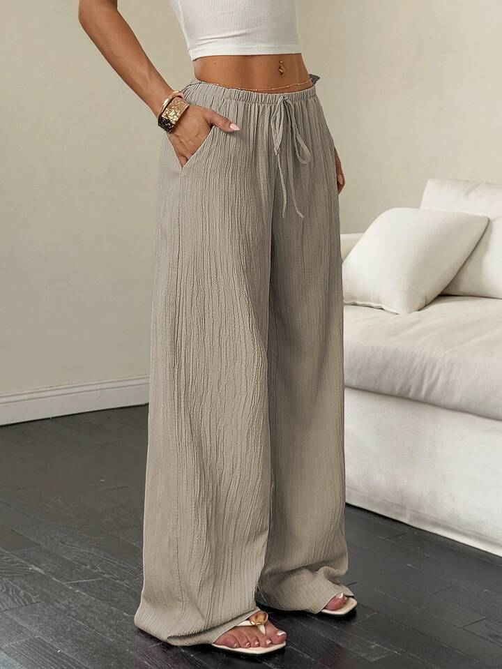 Premium Soft Textured Drawstring Pants - Comfortable Everyday Elegance