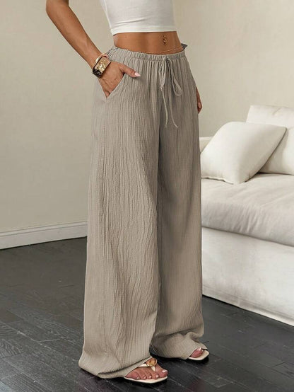 Premium Soft Textured Drawstring Pants - Comfortable Everyday Elegance