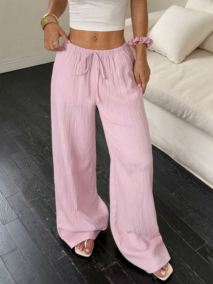 Premium Soft Textured Drawstring Pants - Comfortable Everyday Elegance