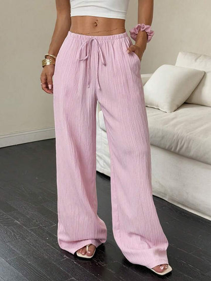 Premium Soft Textured Drawstring Pants - Comfortable Everyday Elegance