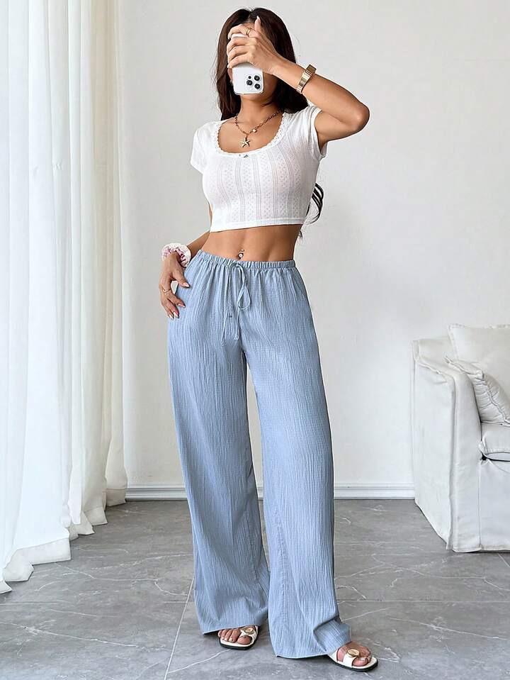 Premium Soft Textured Drawstring Pants - Comfortable Everyday Elegance