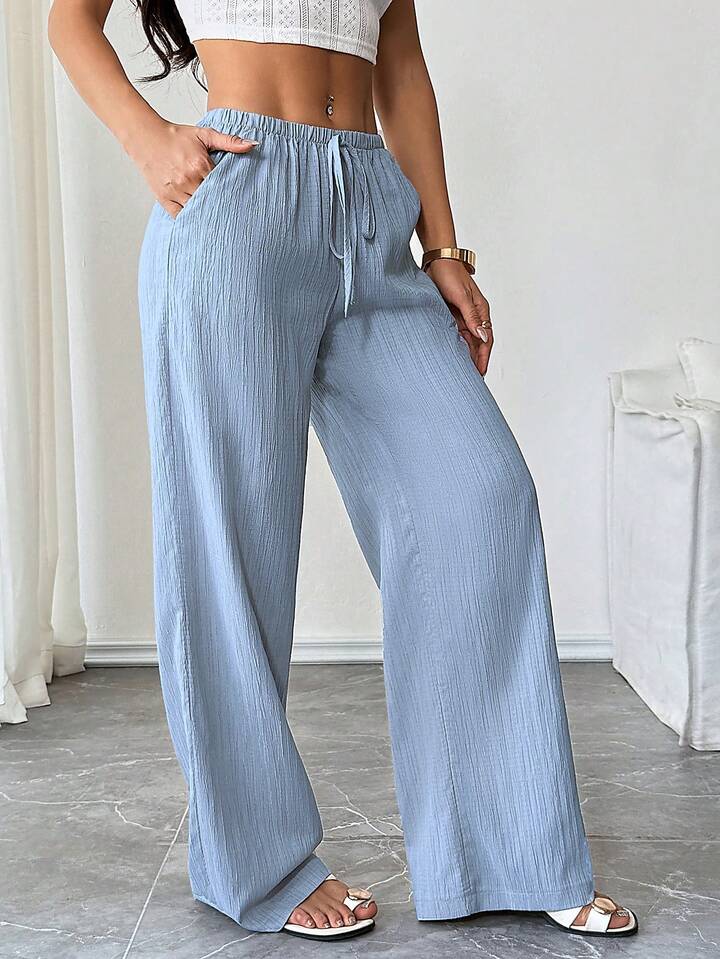 Premium Soft Textured Drawstring Pants - Comfortable Everyday Elegance
