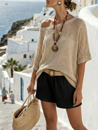 Boho Chic Open Knit Pullover – Lightweight Crochet Top with Relaxed Feminine Silhouette