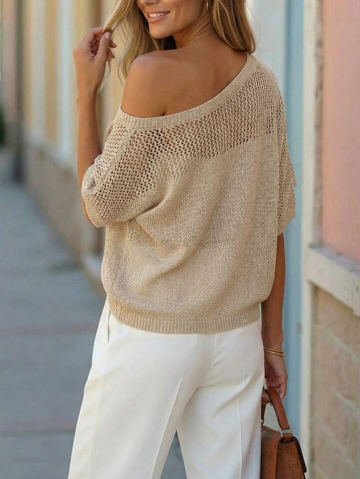 Boho Chic Open Knit Pullover – Lightweight Crochet Top with Relaxed Feminine Silhouette