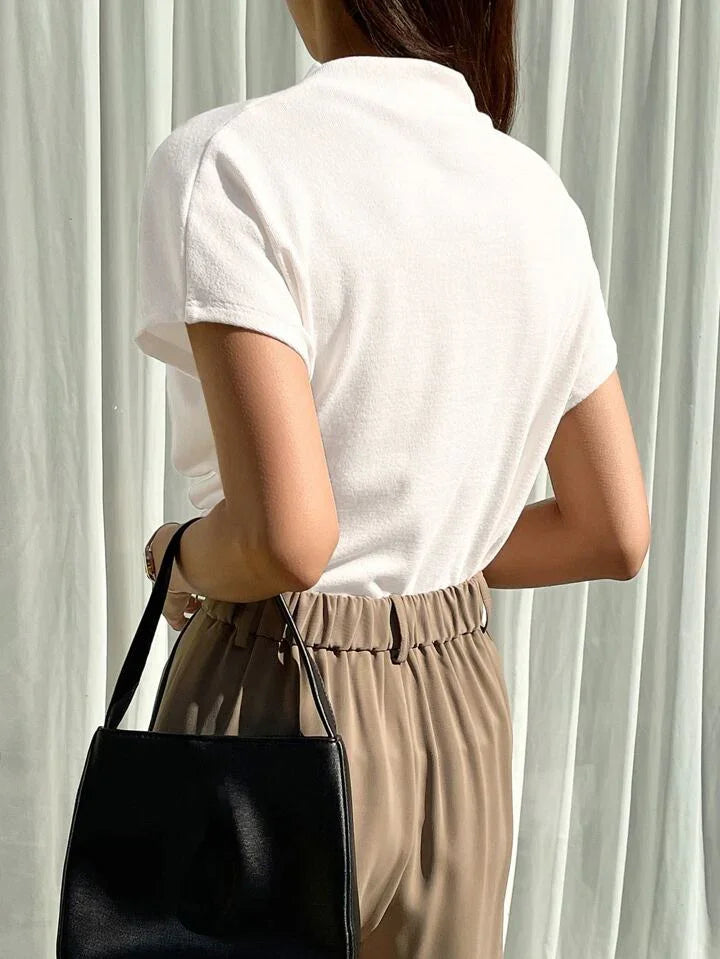 Casual Chic Solid Color Funnel Neck Blouse