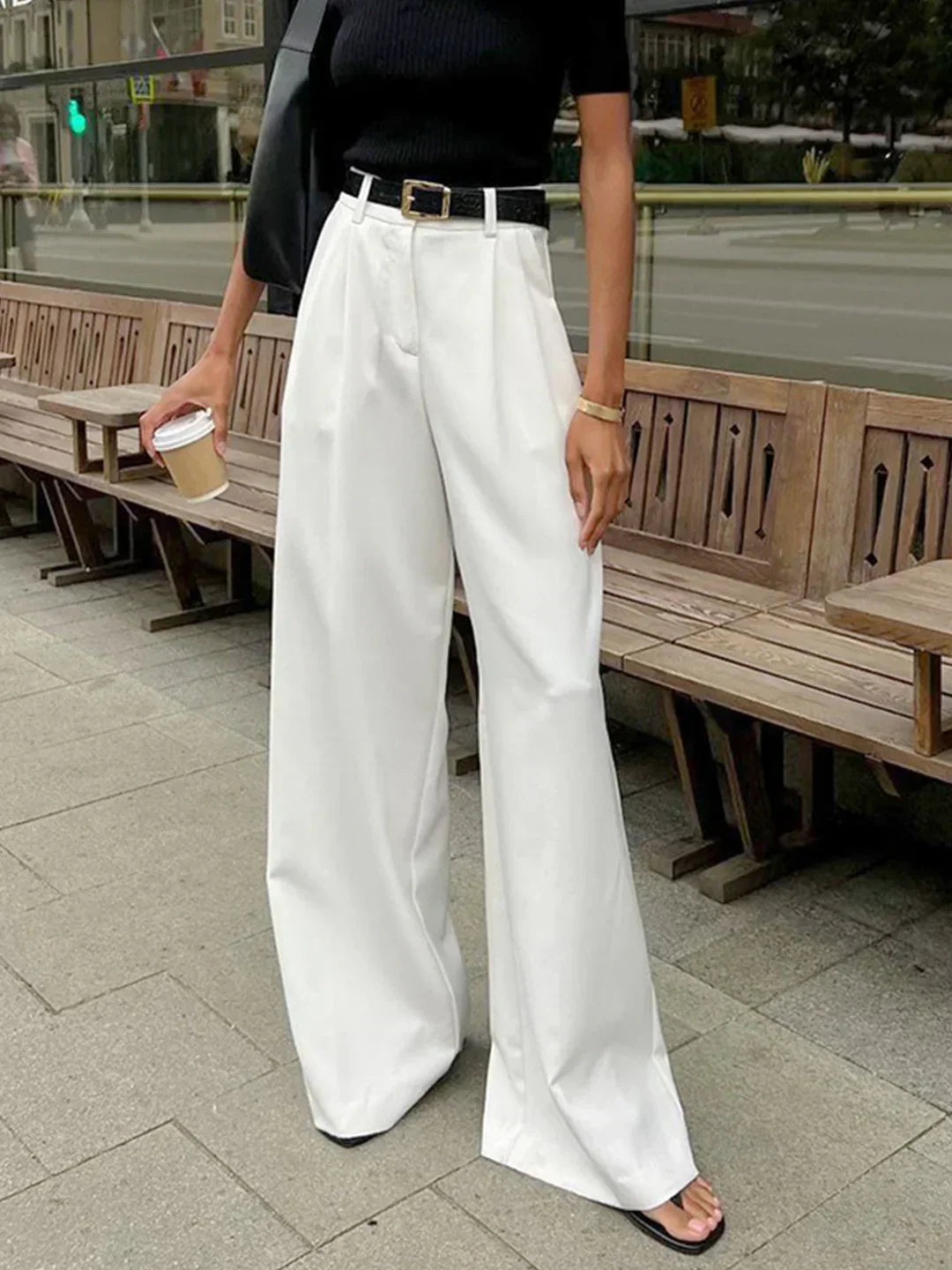Women's High-Waisted Wide-Leg Drape Casual Trousers