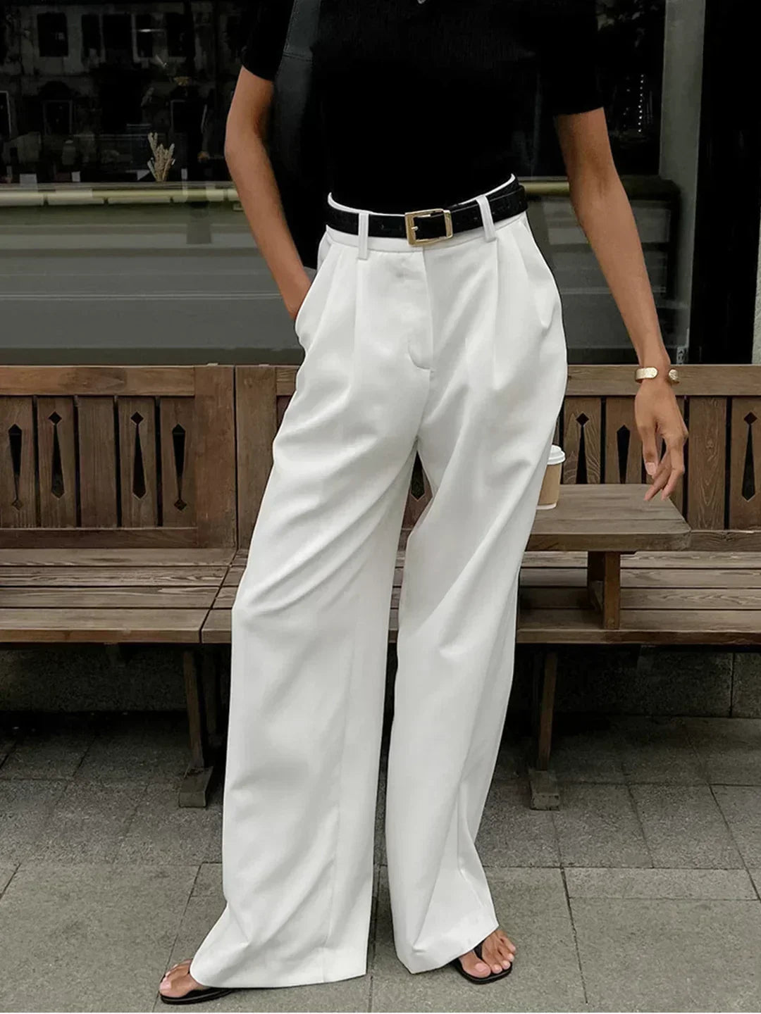 Women's High-Waisted Wide-Leg Drape Casual Trousers