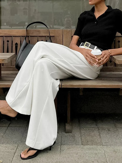 Women's High-Waisted Wide-Leg Drape Casual Trousers