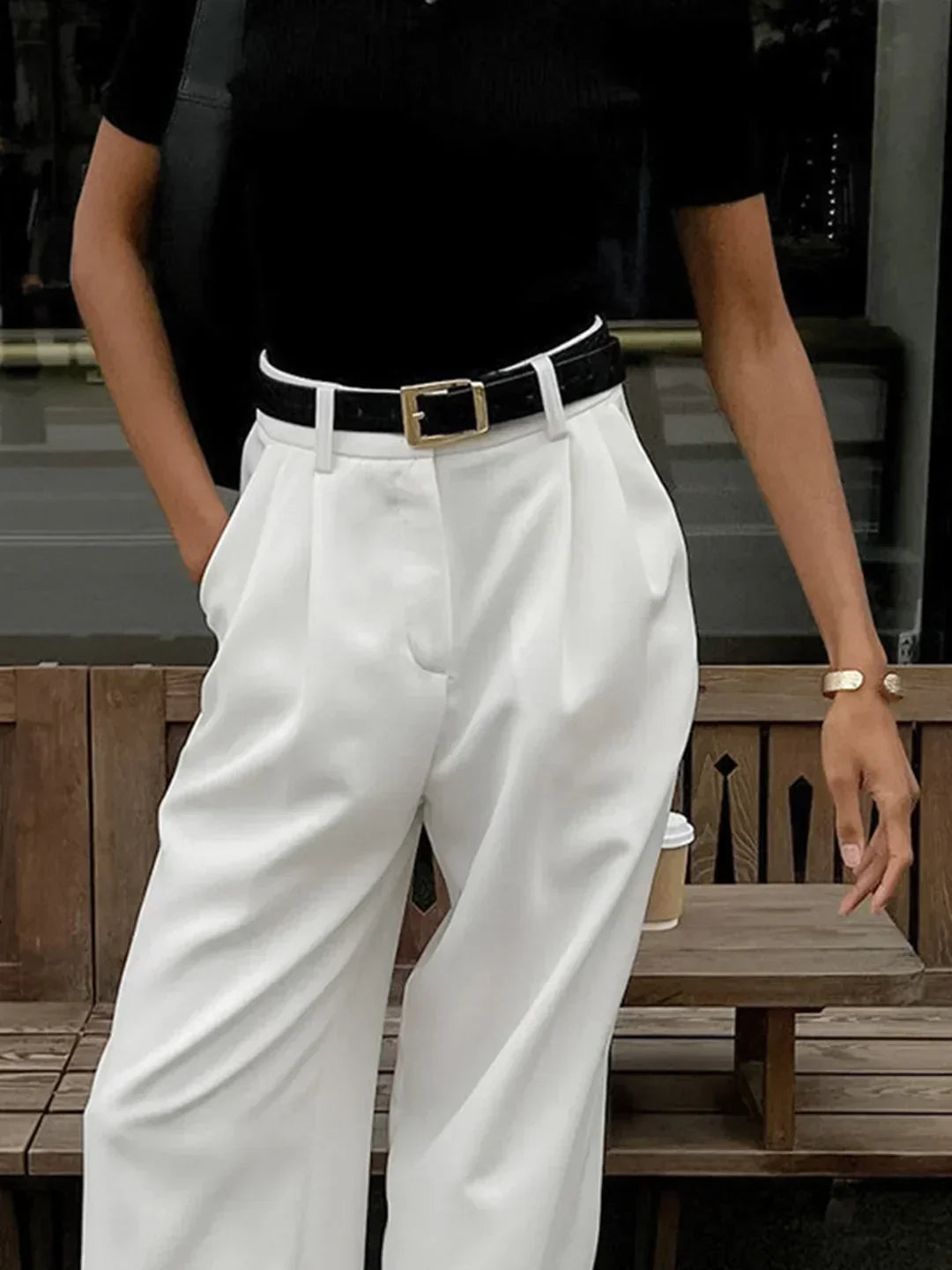 Women's High-Waisted Wide-Leg Drape Casual Trousers